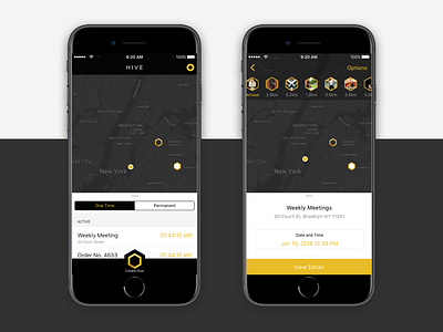 Hive Redesign Draft app clean hexagon interface location meeting ui