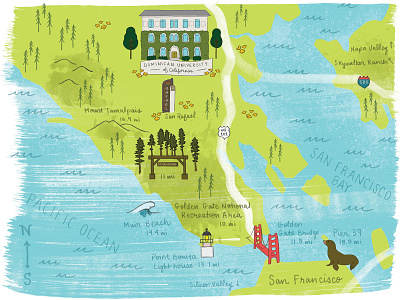 Dominican University of California Map bay area california campus map golden gate bridge handlettering illustrated map map photoshop photoshop textures san francisco