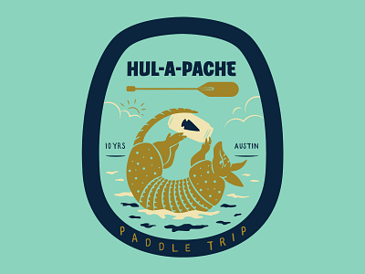 Hul-A-Pache PaddleTrip armadillo austin austin texas badge badge design beer can illustration illustrator paddle sticker design vector