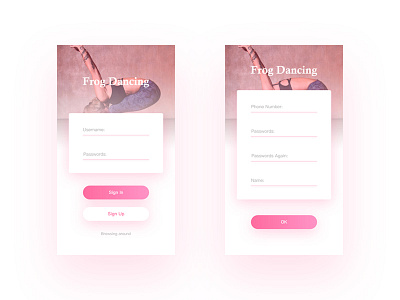 Dance Live App - 1 app gui log pink sign ui ux white