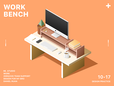 Workbench design desk illustration orange red ui workbench yellow
