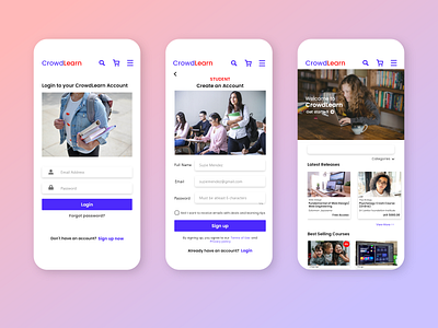 Redesign mobile application for CrowdLearn adobe xd mobile app redesign ui uiux ux