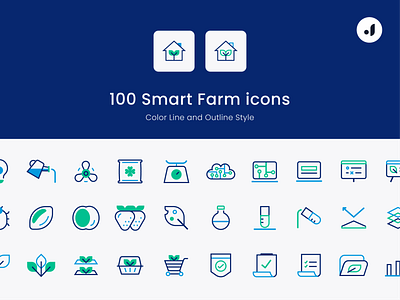 100 Smart Farm icons set✨• Color Line and Outline style