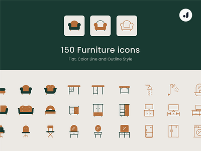 150 Furniture icons set✨ • Flat, Color Line and Outline style app behance design flat flatdesign graphic design icon icons illustration logo ui