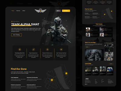 Team Alpha Landing Page army brand branding color guideline design flat gaming graphic design landing page minimal police style guideline typography ui webpage wesbite