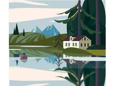 Дом у озера день design flat grafic illustraion illustration illustrator minimal vector абстракция путешествие