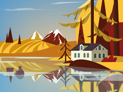 Дом у озера осень design flat grafic illustraion illustration illustrator minimal vector абстракция путешествие