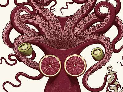 Blood Orange animal fruit illustration kiwi kiwifruit kraken ocean octopus orange pulpo retro sea tentacles vintage wild