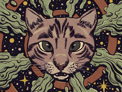 Meow art cat drawing illustration ink kitten meow moleskine psychedelic psycho retro sketchbook space spiral stars surreal surrealism vertigo vintage