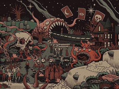 Hell art cemetery creature drawing editorial horror illustration magazine monster night nightmare octopus skull tarot tarot cards terror