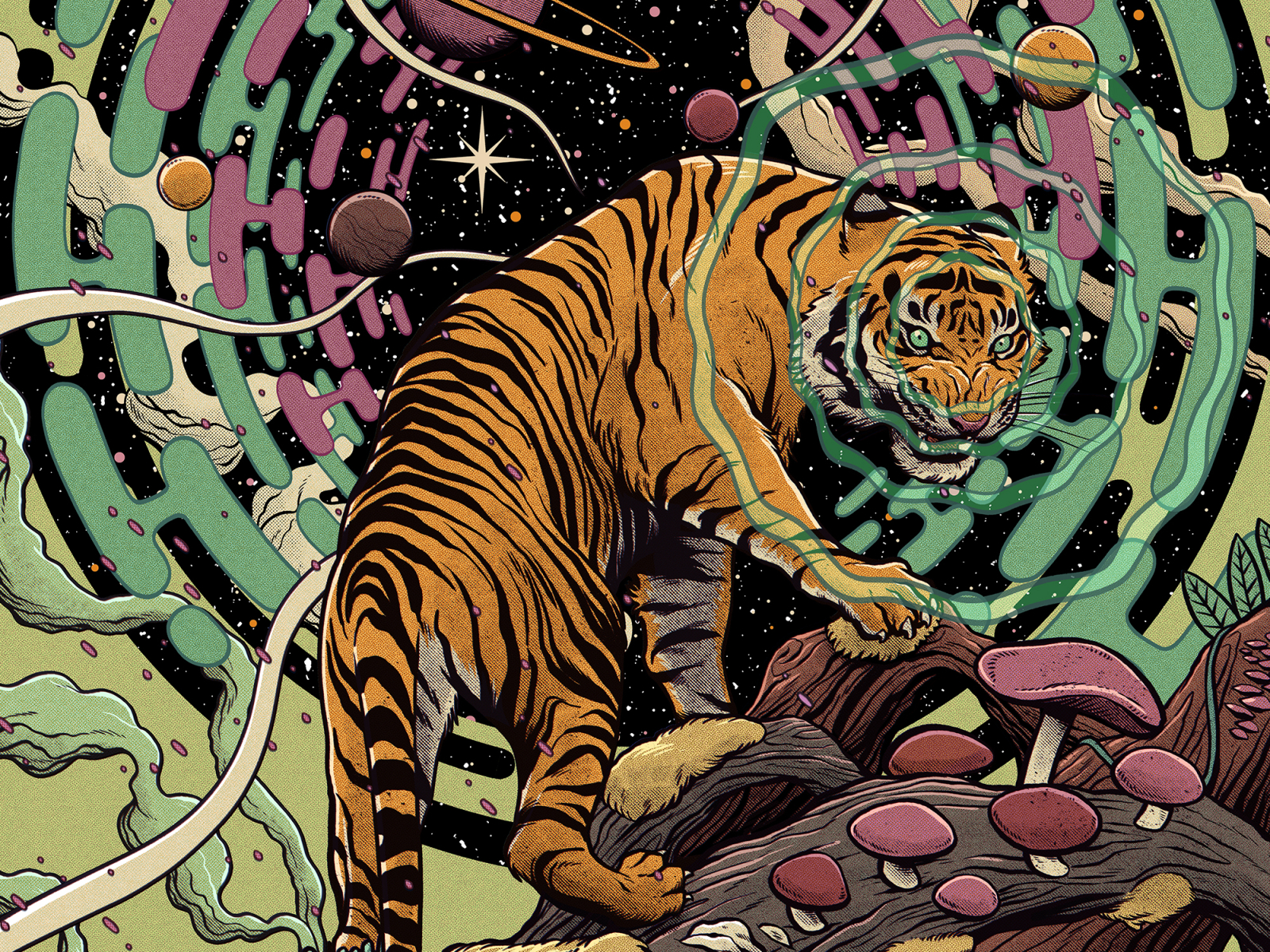 Moe. New year's eve in Las Vegas gig poster illustration mushroom music nature poster psychedelic savage show space tiger trippy