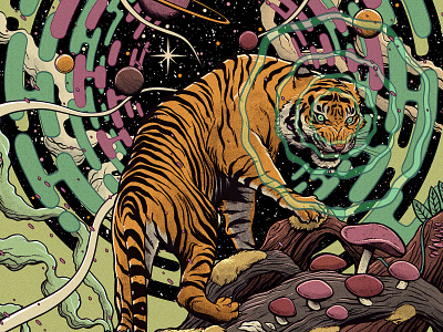 Moe. New year's eve in Las Vegas gig poster illustration mushroom music nature poster psychedelic savage show space tiger trippy