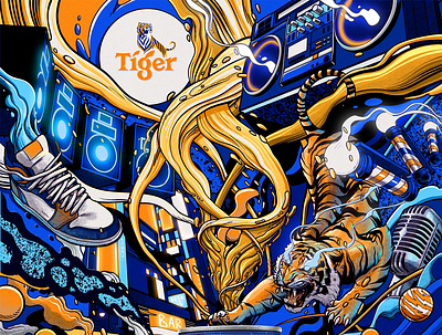 Tiger Beer animal beer boombox energy explosion flow music poster psychedelic tiger wild