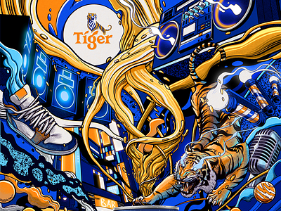 Tiger Beer animal beer boombox energy explosion flow music poster psychedelic tiger wild