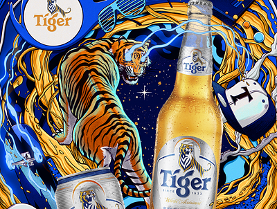 Tiger Beer beer cap energy flow glow neon poster skate skateboard tiger turntable vortex