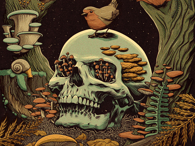 Mushrooms dead death forrest moon mushroom night retro skull snail textures vintage woods