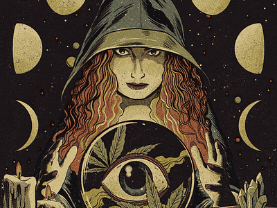 Witchcraft candle character crystal dark darkness hemp illustration moon night weed witch witchcraft woman