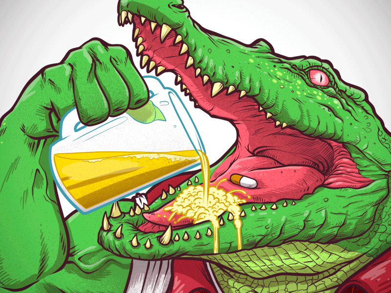 Alligator alligator animal beer croc crocodile drugs pill stamp t shirt tshirt