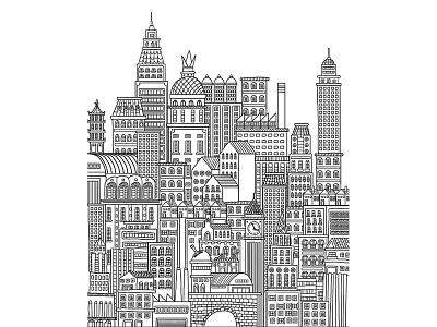 Rising up! architecture buildings business card city doodle ink silly skyline tower