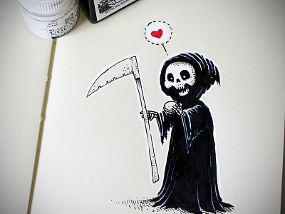 In love cartoon death doodle ink love sketch skull