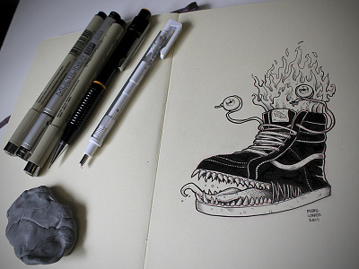 Off the wall copic creature doodle fire ink moleskine monster off the wall shoes skate snickers vans