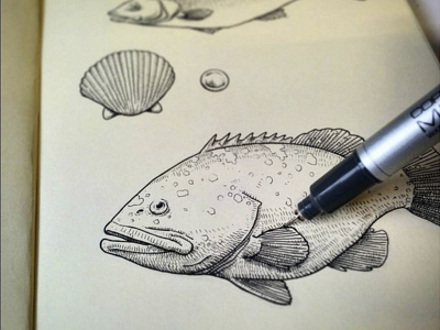 Fishing copic doodle fish ink life moleskine nature sea sketch