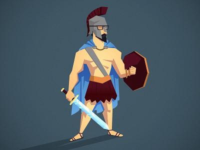 Spartan 2d animation character flatten low poly lowpoly polygon sparta warrior
