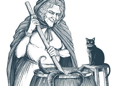 Witcher cat elder illustration octopus old vintage witcher woman woodcut