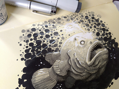 Anglerfish copic doodle fish gouache illustration ink marker moleskine sketch