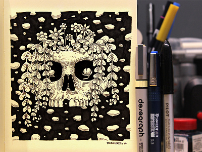 Skull + flowers doodle flower gardening illustration ink moleskine nature plants skull