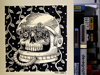 Space cadet astronaut bones cosmos doodle illustration ink moleskine sketch skull space