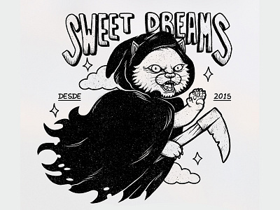 Sweet Dreams brush cat copic death dream hand made illustration ink muerte