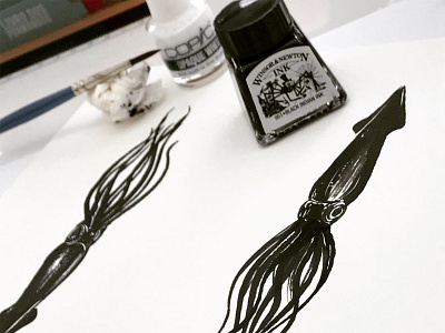 Squids art copic hand made illustration ink paper squid winsorandnewton