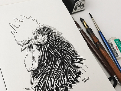 Rooster illustration ink inktober inktober2017 moleskine rooster sketch