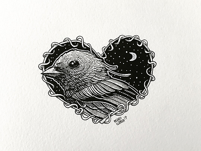 Birdie bird heart illustration ink inktober inktober2017 love moleskine