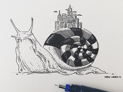 Moving on buildings city illustration ink inktober inktober2017 snail