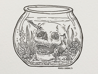 Aquarium dive doodle illustration ink inktober inktober2017 moleskine scuba sketch skull