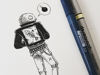 Punk doodle drawing fish illustration ink inktober inktober2017 moleskine punk rock sketch