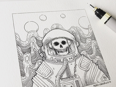 Waves astronaut illustration ink inktober inktober2017 sound wave