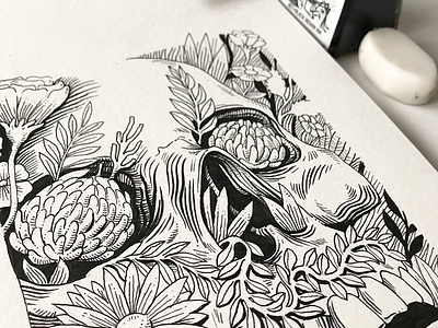 Dead nature doodle drawing flower flowers illustration ink moleskine nature skull tattoo