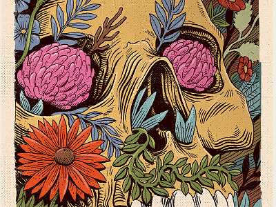 Dead nature (colors) caveira comics deadnature death flowers illustration plants retro roses skull vintage