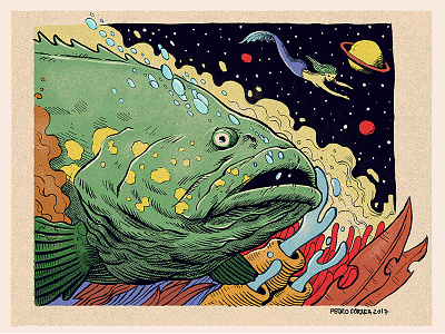Space Siren (colors) comics illustration ink mermaid nature outer space planets retro saturn scifi sea siren