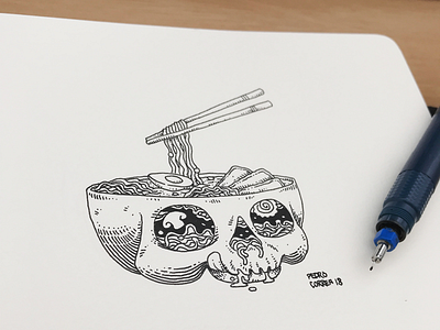 Ramen drawing food illustration ink lamen ramen skull