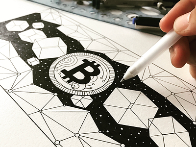 Cryptocurrency bitcoin blockchain cryptocurrency drawing editorial illustration ink moleskine sketchbook