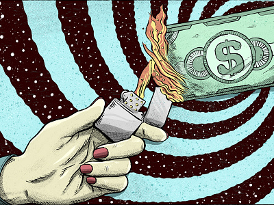 Burning money brush currency fire illustration ink lighter money sketchbook space vertigo