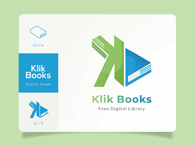 Logo Design : Klik Books Free Digital Libary blue books digital branding company logo design digital libary graphic design green libary logo minimalist online books online logo online reading read reading soft soft design student study