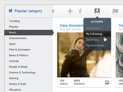 Videostore filter gallery icons list menu ui user video