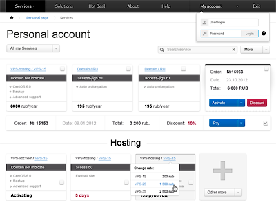 Hosting account account check hosting login order table ui website