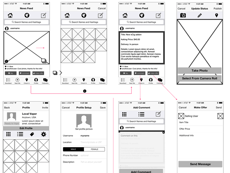 Wireframe piece for eCig App mobile ui ux wireframe