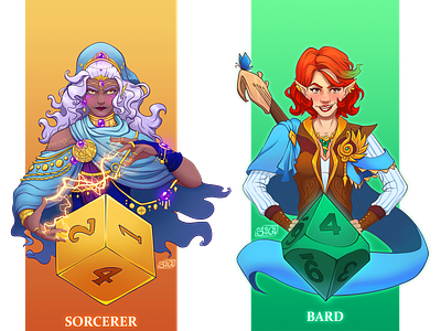 DnD Female Sorcerer and Bard bard character design dnd illustration sorcerer